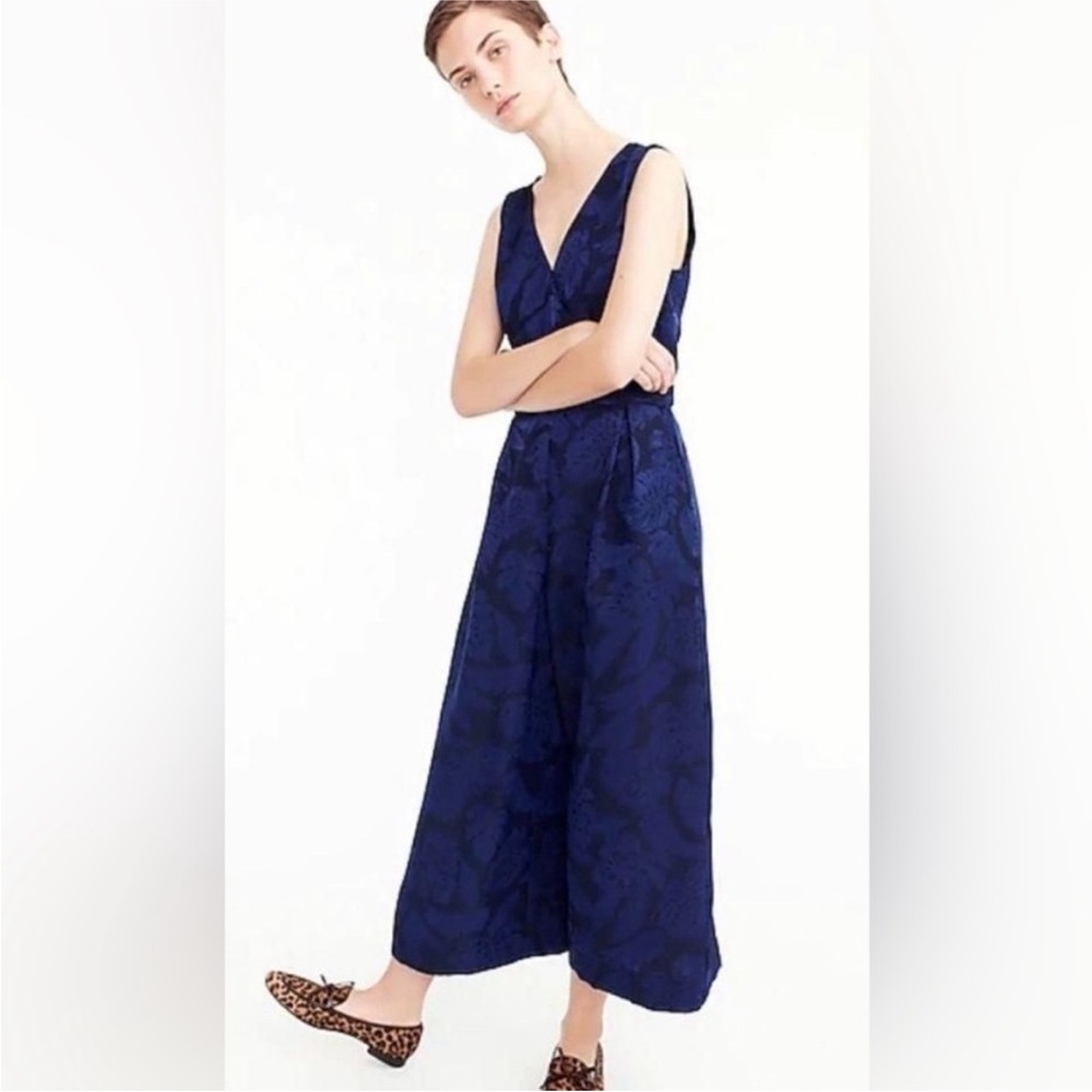 J. Crew Collection Jacquard Leaf Print Wide Leg Jumpsuit